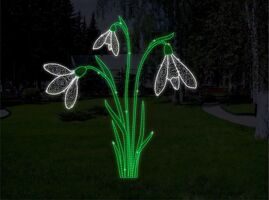 Световая 3D фигура "Подснежник", Цвет Бело-зеленый, цветы с мерцанием, 1,7м