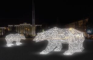 Светодиодная фигура "Медведь полярный большой", статичное свечение, H-1,3м. х 2,7м. х1м